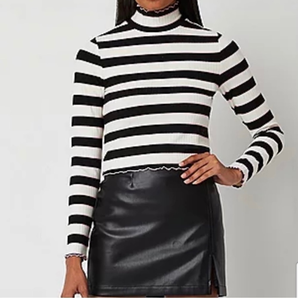 Juicy by Juicy Couture Black & White Striped Rib Mock Neck Top XXlarge Women’s